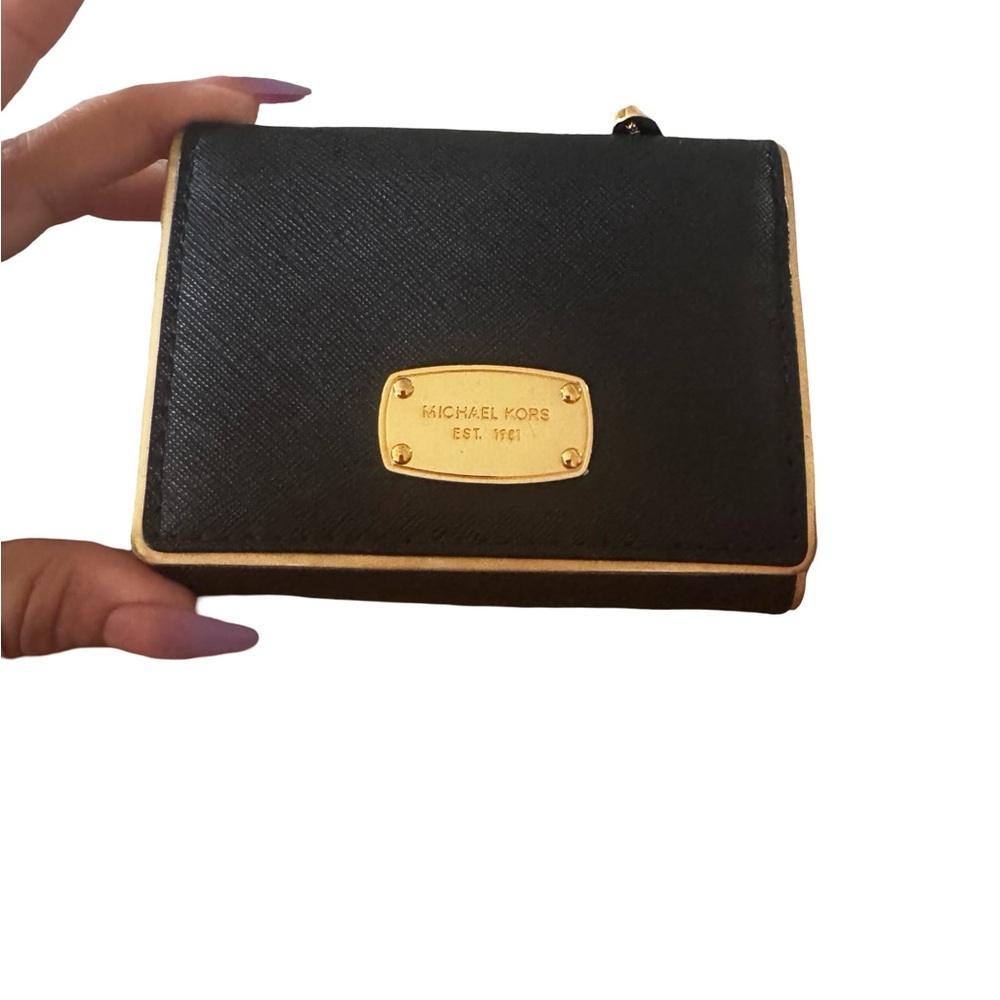 Michael Kors Small Black Foldable Wallet with Gold  Trim